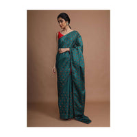 Peacock Green Saree In Silk With Resham Embroidered Floral Buttis