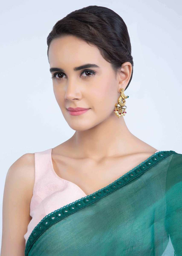 Peacock Motif Temple Jewellery With Kundan And Pearls Online - Kalki Fashion