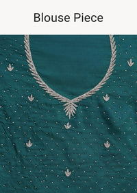 Peacock Blue Organza Saree With Cut Dana Embroidery And Unstitched Blouse