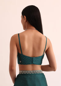 Peacock Blue Organza Saree With Cut Dana Embroidery And Unstitched Blouse