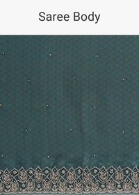 Peacock Blue Organza Saree With Cut Dana Embroidery And Unstitched Blouse