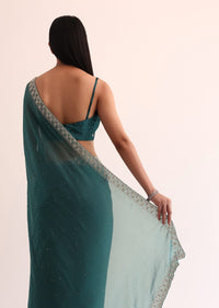 Peacock Blue Organza Saree With Cut Dana Embroidery And Unstitched Blouse