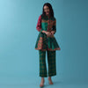 Peacock Green Printed Co-ord Set With Peplum Top In Silk - RE By Kalki