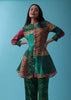 Peacock Green Printed Co-ord Set With Peplum Top In Silk - RE By Kalki
