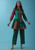 Peacock Green Printed Co-ord Set With Peplum Top In Silk - RE By Kalki
