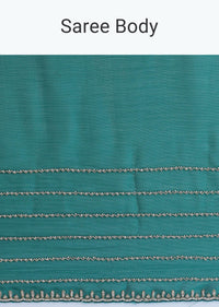 Peacock Green Chiffon Saree In Cutdana Embroidery With Unstitched Blouse