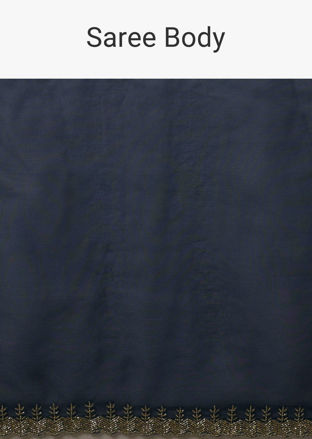 Dark Blue Plain Organza Saree With Heavy Cut Dana Work