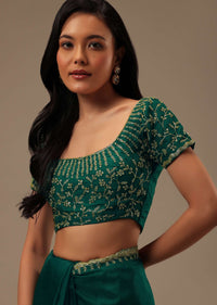 Peacock Green Plain Organza Saree With Heavy Cut Dana Work