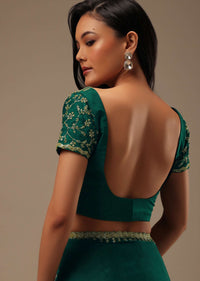 Peacock Green Plain Organza Saree With Heavy Cut Dana Work