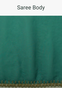Peacock Green Plain Organza Saree With Heavy Cut Dana Work