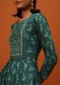 Peacock Green Satin Kurti With Sequins And Thread Work