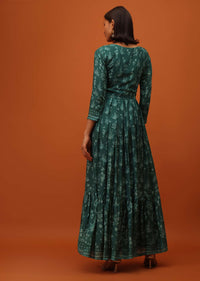 Peacock Green Satin Kurti With Sequins And Thread Work