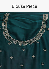 Peacock Green Satin Saree In Stone Embroidery With Unstitched Blouse