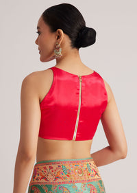 Peacock Green Satin Silk Saree With Jaal Work And Zari Border