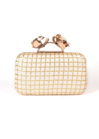 Pearl White Clutch Embellished With Sequins In Checks Pattern Online - Kalki Fashion