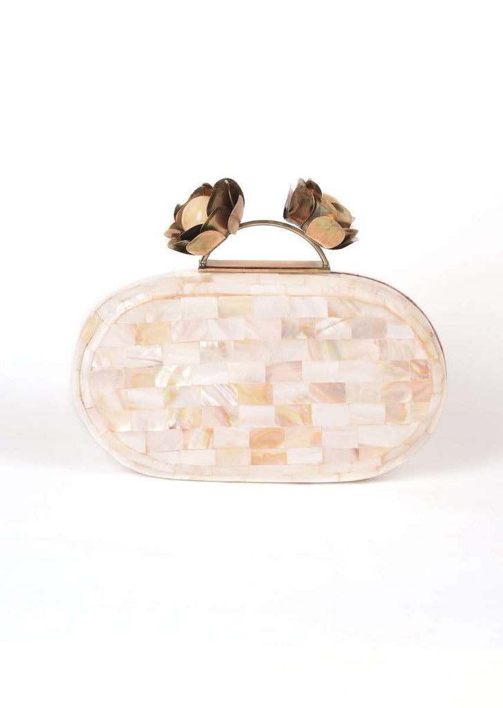 Pearl White Clutch In Acrylic With Marble Design Online - Kalki Fashion