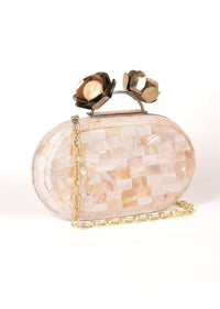 Pearl White Clutch In Acrylic With Marble Design Online - Kalki Fashion