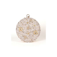 Pearl White Round Clutch With Heavy Embroidery Work Online - Kalki Fashion