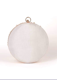 Pearl White Round Clutch With Heavy Embroidery Work Online - Kalki Fashion