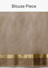 Pearl White Saree In Cotton Silk With Woven Golden Border And Contrasting Unstitched Blouse