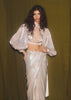 Pearl Ready Pleated Saree In Metallic Lycra With Organza Blouse Featuring Bishop Sleeves Online