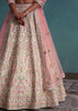 Pearl White Embroidered Bridal Lehenga In Raw Silk With Floral Hand Embroidery