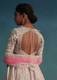 Pearl White Embroidered Bridal Lehenga In Raw Silk With Floral Hand Embroidery