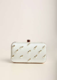 Pearl White Festive Embroidered Clutch In Raw Silk