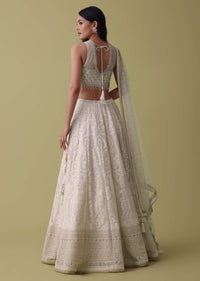 Pearl White Lehenga Suit Set In Georgette With Lucknowi Embroidery