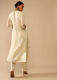 Pearl White Straight Cut Suit Without dupatta in Sequin Embellished Buttis