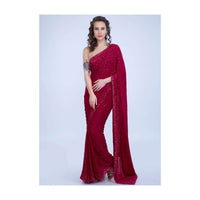 Red Saree In Chiffon With Sequins And Pearls Online - Kalki Fashion