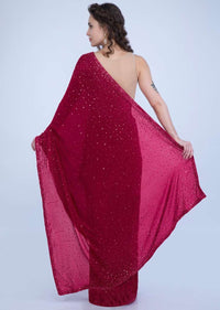 Red Saree In Chiffon With Sequins And Pearls Online - Kalki Fashion