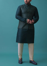 Persian Blue Silk Jacket Kurta Set With Zari Embroidery