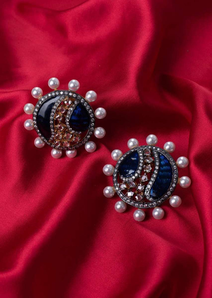 Persian blue round shield style cluster earring only on Kalki