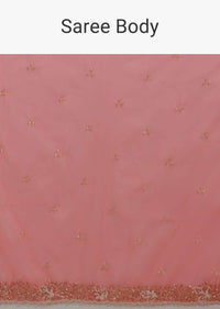 Persian Pink Saree In Organza With Hand Embroidered Floral Floral Border And Scattered Buttis