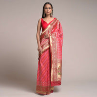 Persian Pink Saree In Silk With Woven Diagonal Stripes And Bandhani Design Online - Kalki Fashion