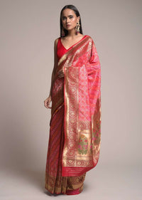 Persian Pink Saree In Silk With Woven Diagonal Stripes And Bandhani Design Online - Kalki Fashion