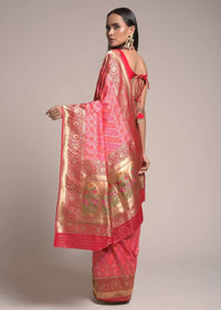 Persian Pink Saree In Silk With Woven Diagonal Stripes And Bandhani Design Online - Kalki Fashion