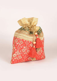 Persian Red Potli In Brocade Silk With Embroidery Work Online - Kalki Fashion