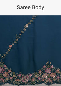 Persian Blue 3D Embroidered Saree In Tissue Silk