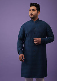 Persian Blue Striped Kurta In Art Silk