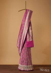 Persian Pink Banarasi Patola Saree With Ikat Weave In Katan Silk