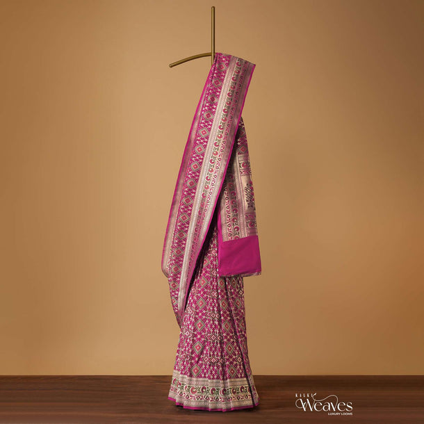 Persian Pink Banarasi Patola Saree With Ikat Weave In Katan Silk