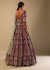 Persian Red Lehenga Puff Sleeves Choli With Multi Colored Hand Embroidered Floral Kali And Scalloped Border