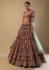 Persian Red Lehenga Puff Sleeves Choli With Multi Colored Hand Embroidered Floral Kali And Scalloped Border