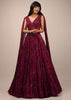 Persian Red Sequins Embellished Gown With Sheer Net On The Waist