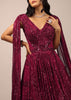 Persian Red Sequins Embellished Gown With Sheer Net On The Waist