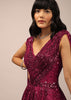 Persian Red Sequins Embellished Gown With Sheer Net On The Waist