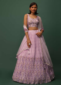 Petal Pink Embroidered Lehenga Set In Silk With Floral Print