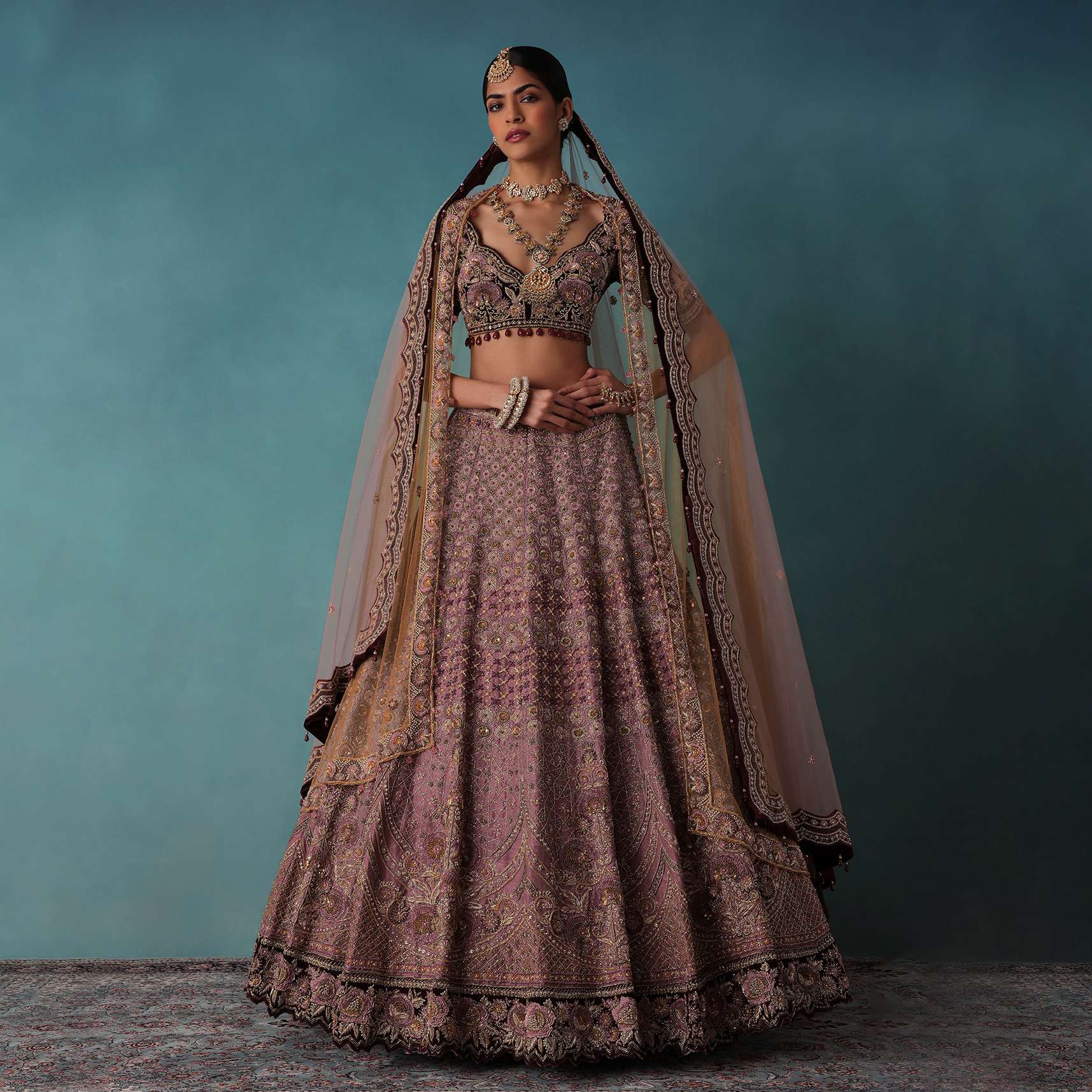 Petal Pink Bridal Lehenga And Blouse Set With 3D Embroidery